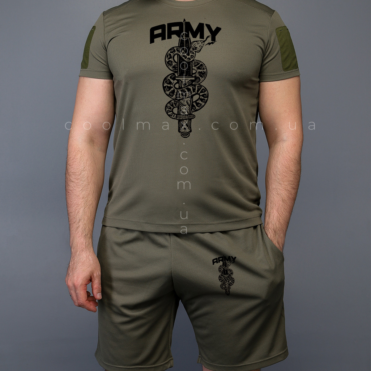 Комплект літній Coolmax футболка + шорти Army Ukraine Олива